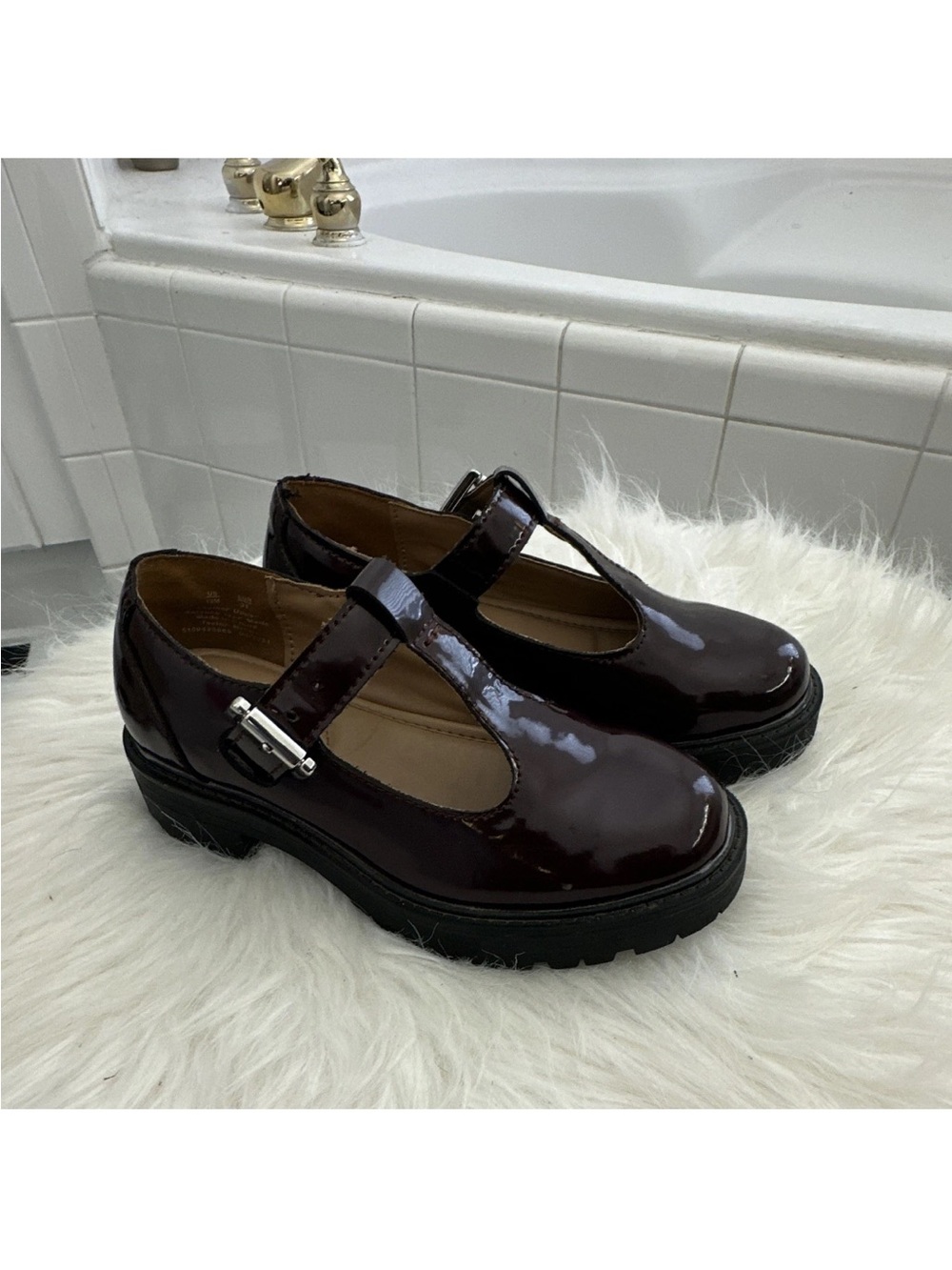 Sam Edelman Patent Mary Jane Platform Shoes in Dark Burgundy